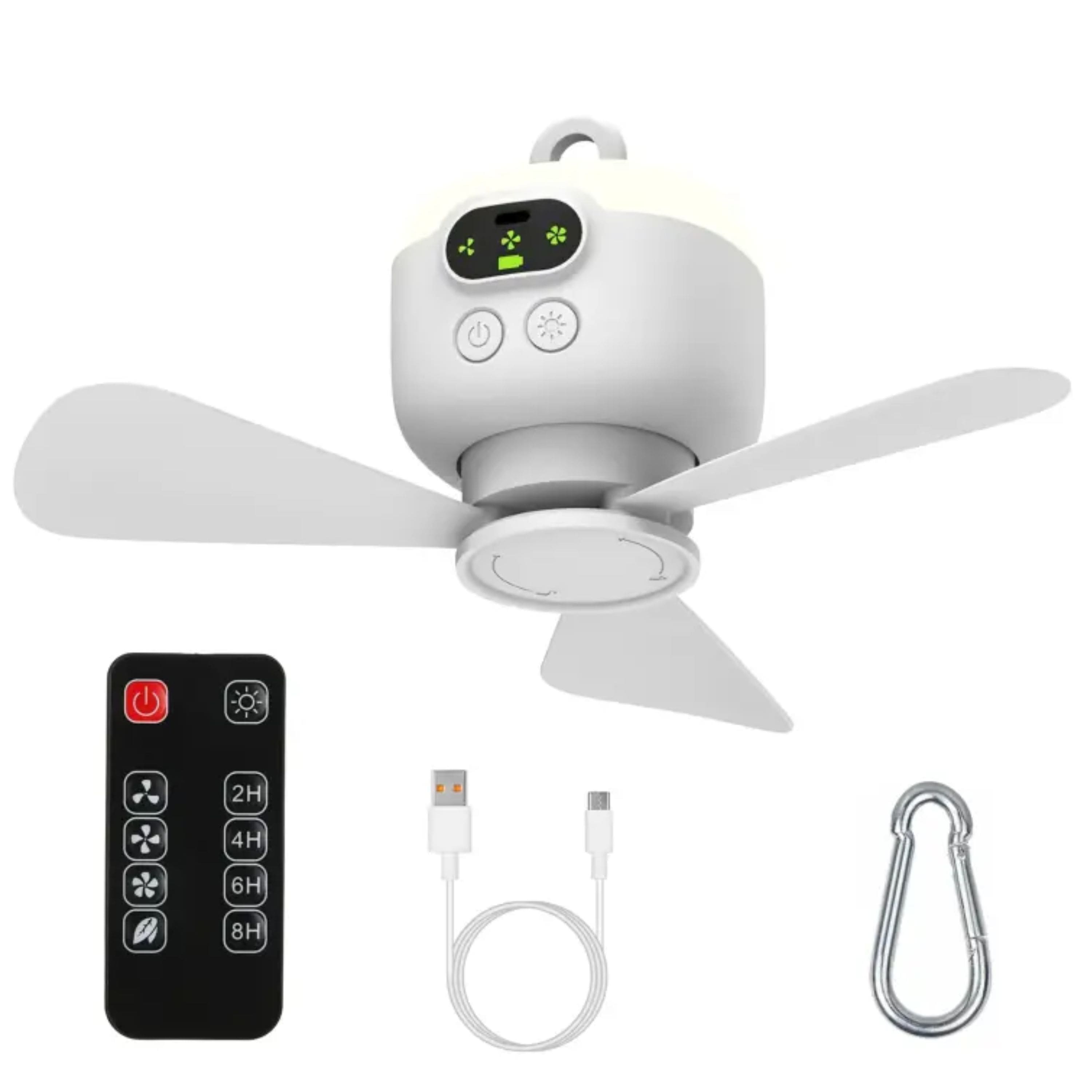 Kitcheniva - Rechargeable 2 In 1 Camping Fan With LED Illumination For Travel And Emergency - White