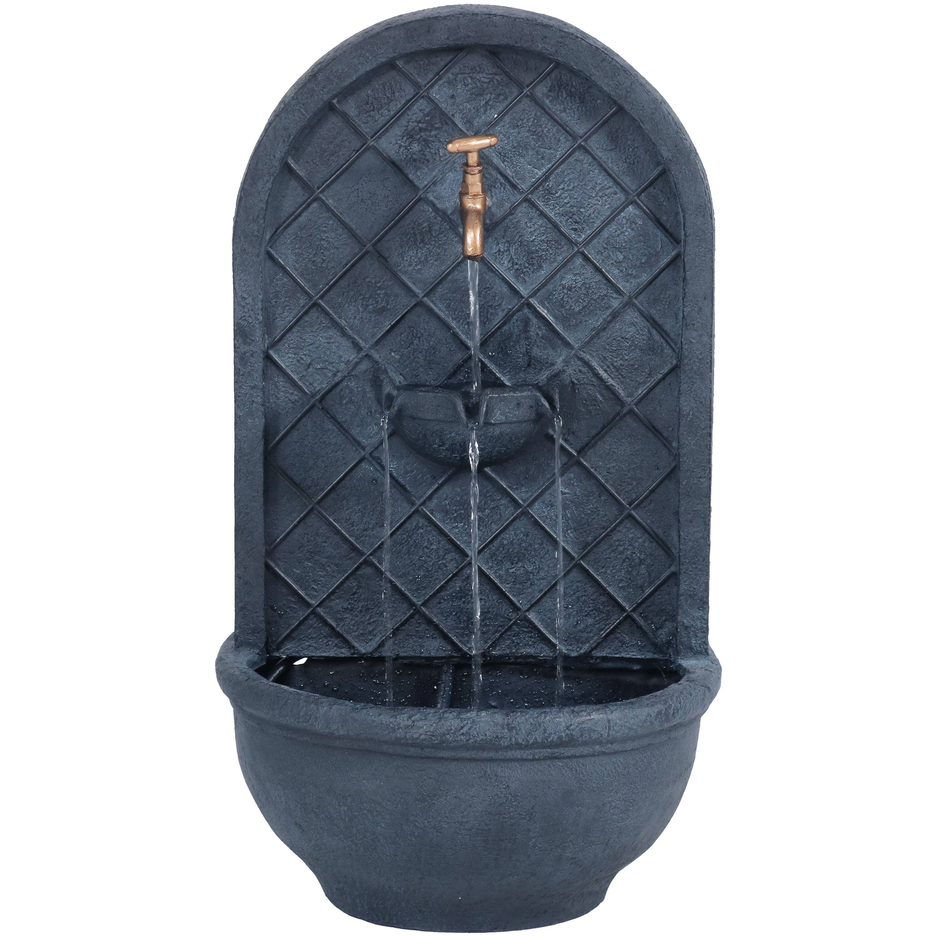 Alt View 9. Sunnydaze - Messina Polystone Outdoor Solar Wall Fountain - Lead.