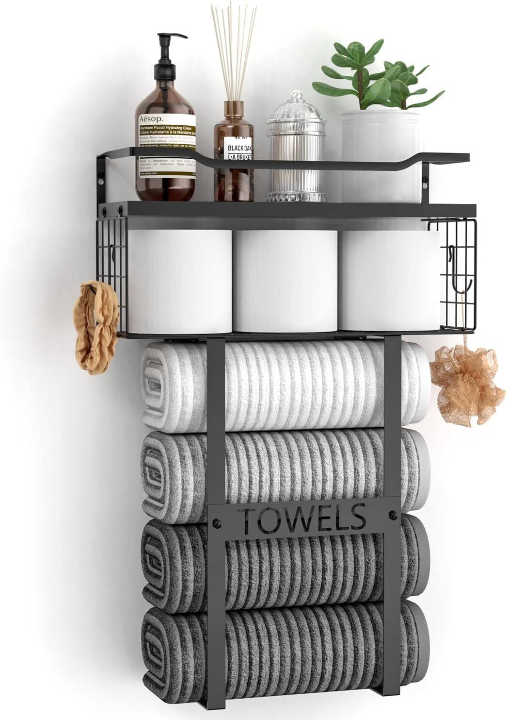 Dazzed Corner - Towel Racks for Bathroom Wall Mounted,Rolled Towel Shelf Organizer - Black