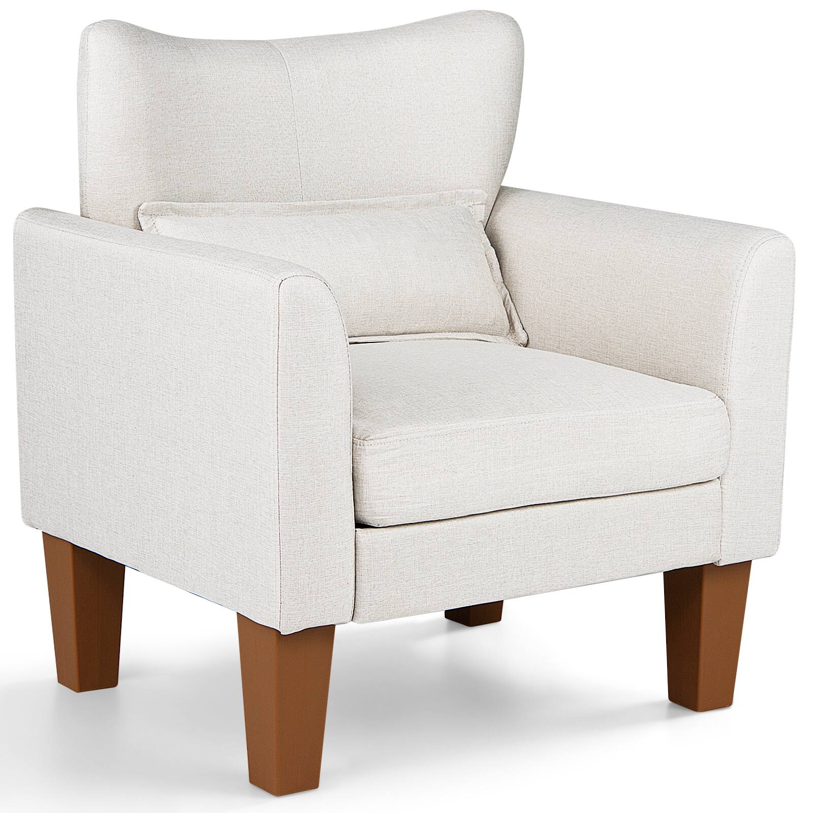 Costway - 1 PCS Modern Accent Chair with Removable Seat Cushion & Pillow, Strong Support Legs - Beige