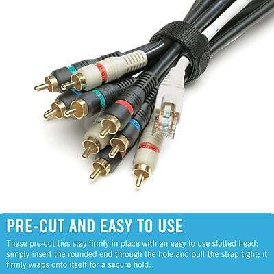 PRE-CUT AND EASY TO USE

These pre-cut ties stay firmly in place with an easy-to-use slotted head. Simply insert the rounded end through the hole and pull the strap tight; it firmly wraps onto itself for a secure hold.