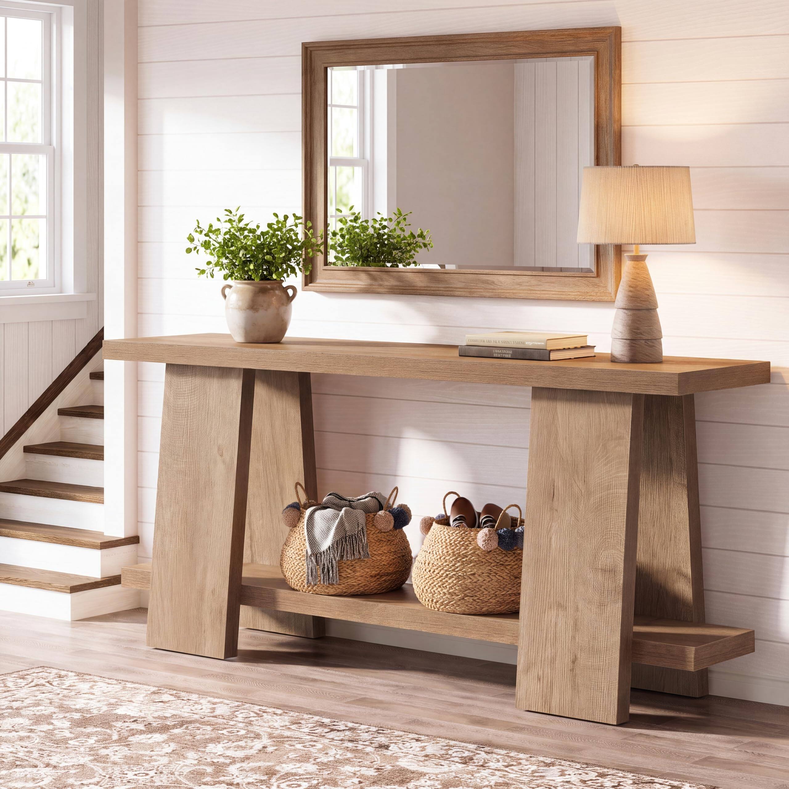 Alt View 3. Tribesigns - 70.9-Inch Long Console Table, 2-Tier Narrow Sofa Table Behind the Couch for Living Room, Entryway, Hallway (Natural) - Natural.