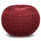 Front. Simpli Home - Grafton Velvet Round Pouf - Maroon.