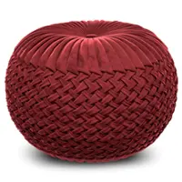 Simpli Home - Grafton Velvet Round Pouf - Maroon - Front_Zoom