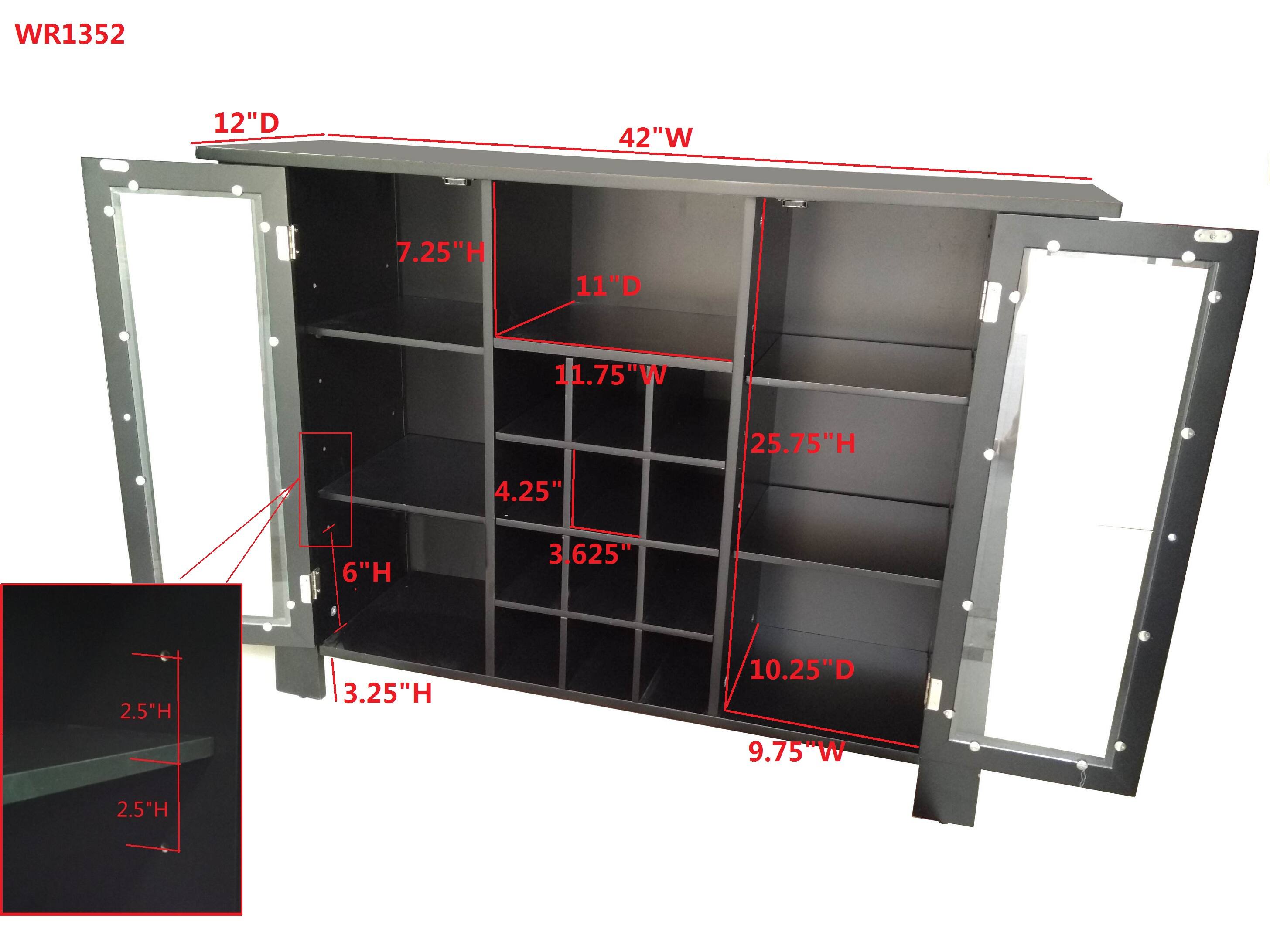 WR1352 12"D x 42"W x 7.25"H, 11"D x 11.75"W x 25.75"H, 4.25" x 6"H, 3.625" x 2.5"H, 3.25"H, 10.25"D x 9.75"W x 2.5"H