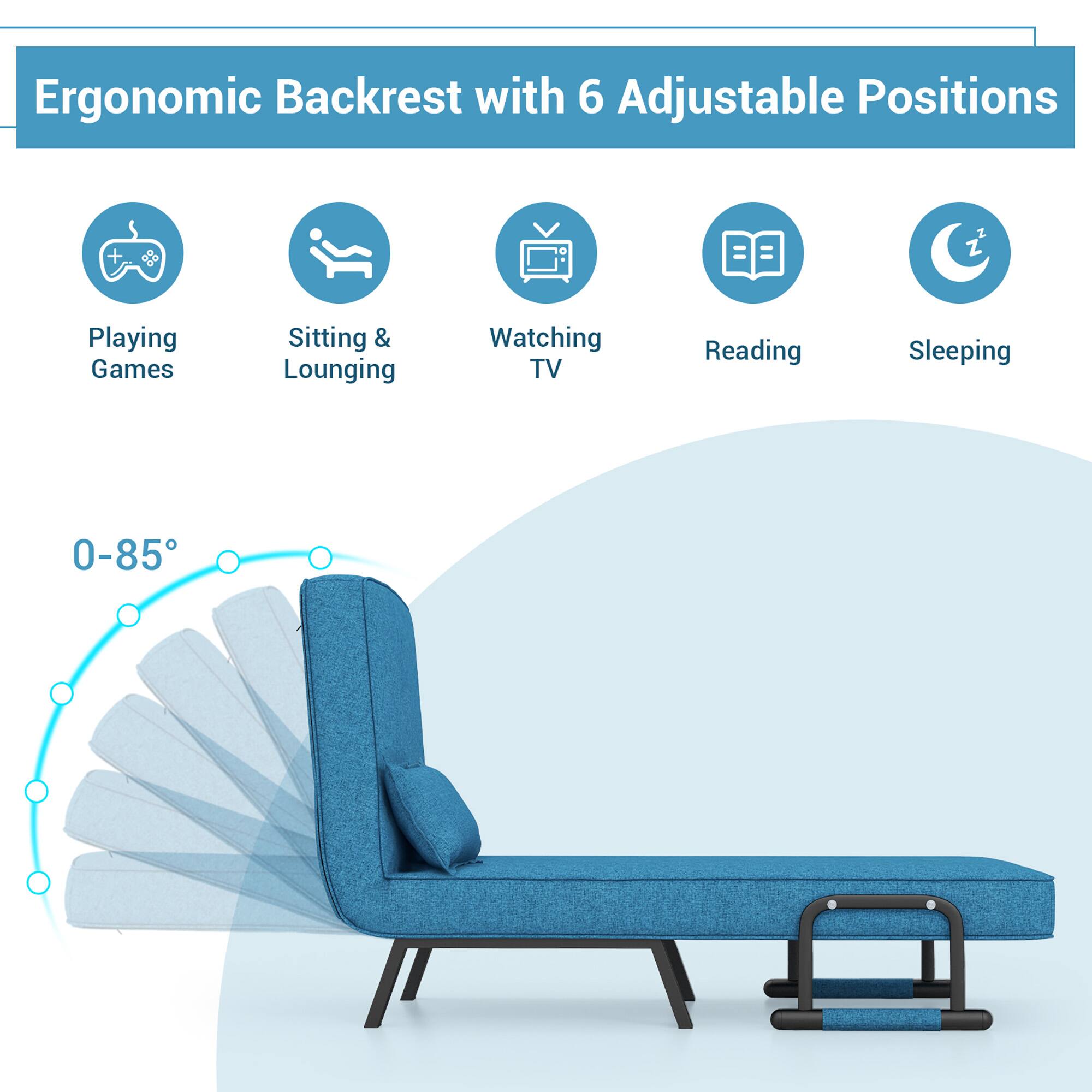 Ergonomic Backrest with 6 Adjustable Positions

- Playing Games
- Sitting & Lounging
- Watching TV
- Reading
- Sleeping

0-85°