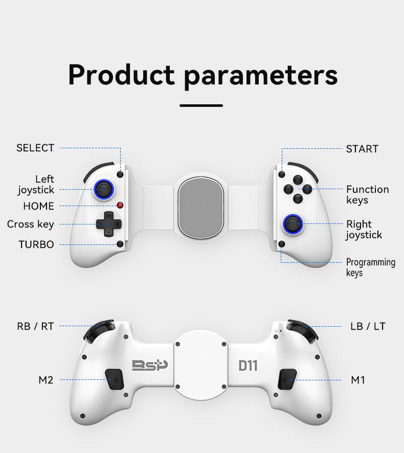 Product parameters

- SELECT
- Left joystick
- HOME
- Cross key
- TURBO
- START
- Function keys
- Right joystick
- Programming keys
- RB / RT
- LB / LT
- M2
- D11
- M1