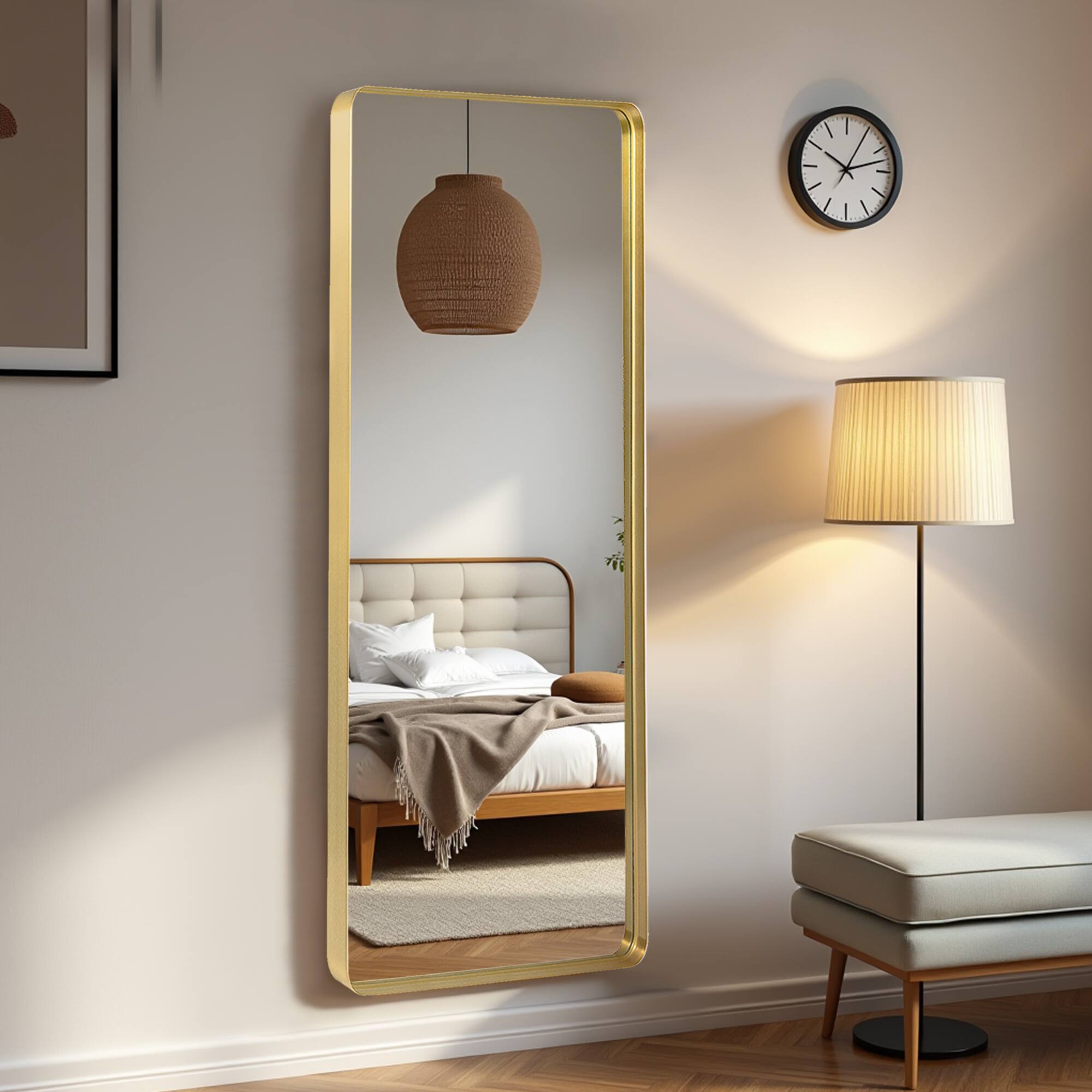 Alt View 6. PexFix - 64"x21" Full Length Mirror Wall-Mounted Mirror with Aluminum Alloy Frame Rounded Corner Full Body Mirror - Gold.