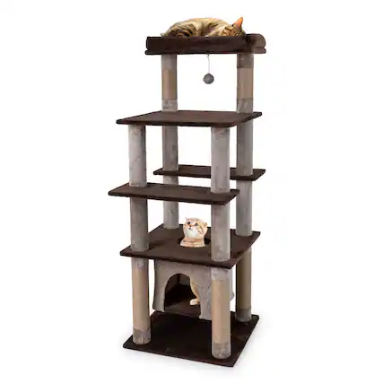 Front. Costway - Costway Large Multi-level Cat Tree 58" Tall Cat Tower with Swaying Aerial Condo Perch Bed - Brown.