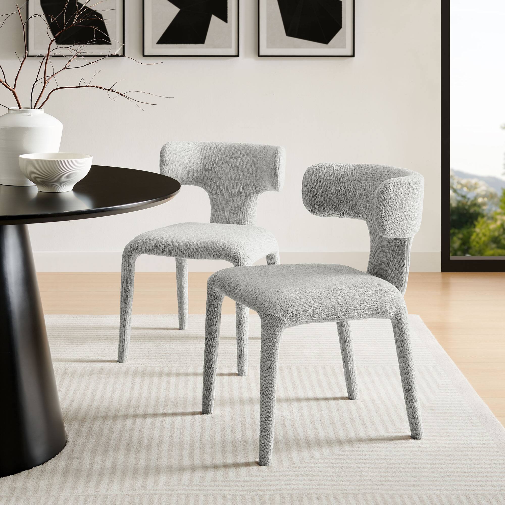 Alt View 6. Modway - Stellan Curved Back Boucle Upholstered Dining Chair Set of 2 by Modway - Gray.