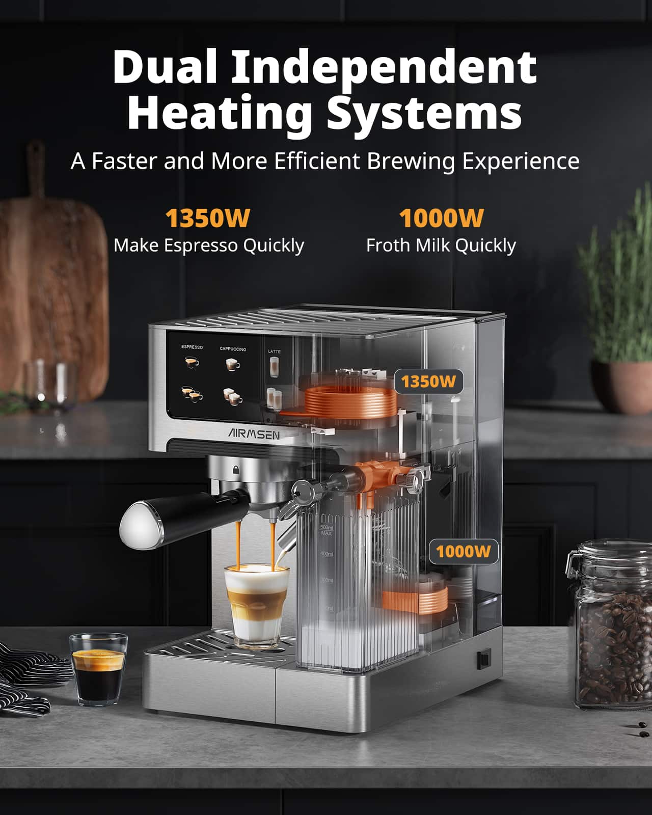 AIRMSEN 20 Bar Espresso Machine with Automatic Milk Frother, Dual