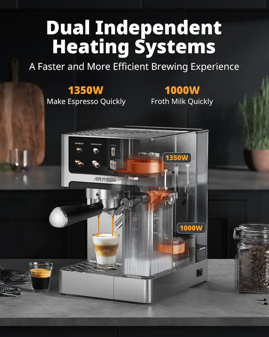 AIRMSEN 20 Bar Espresso Machine with Automatic Milk Frother, Dual ...