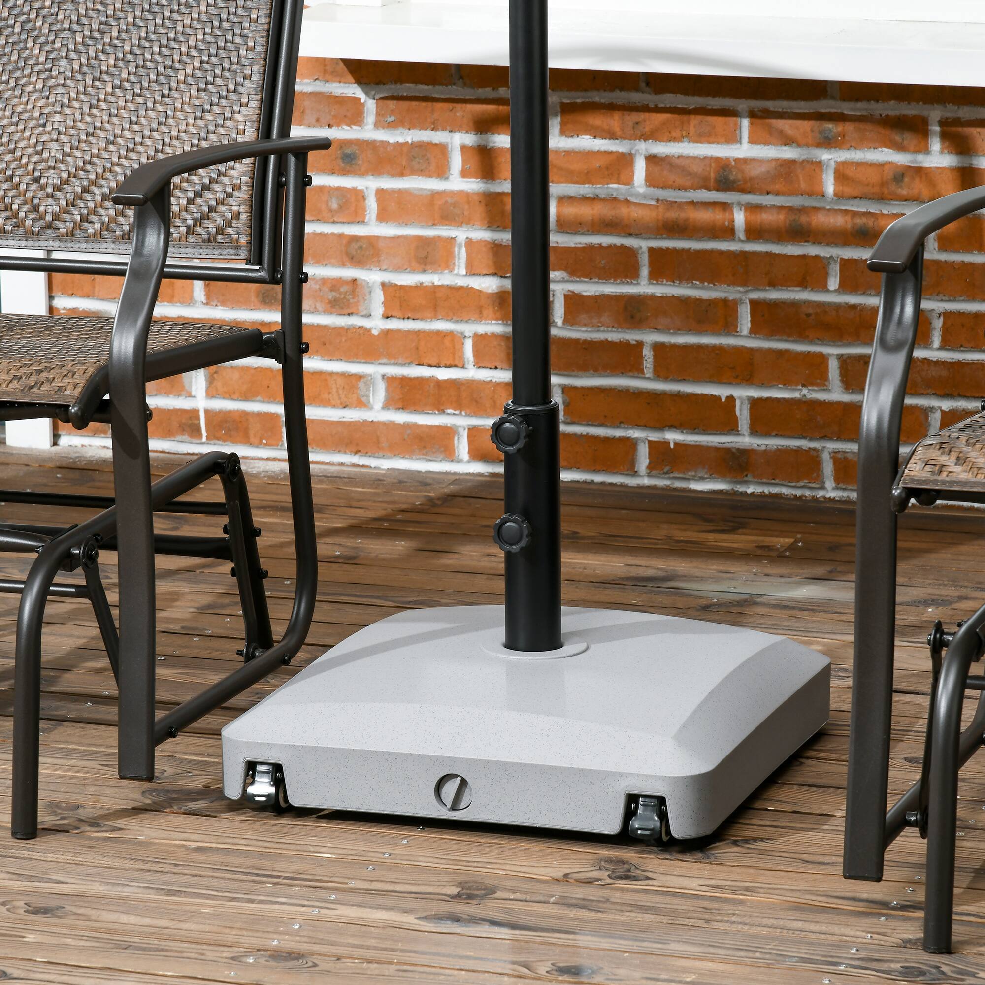 Angle. Outsunny - Patio Umbrella Base with Wheels, 53lbs Water or 66lbs Sand Filled, Heavy Duty Outdoor Umbrella Stand Holder - Light Gray.