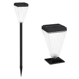 Oumilen - 2-Pack Solar Louvre Column Lights 26.3In Outdoor Garden Stake & Post Lights Warm White LED