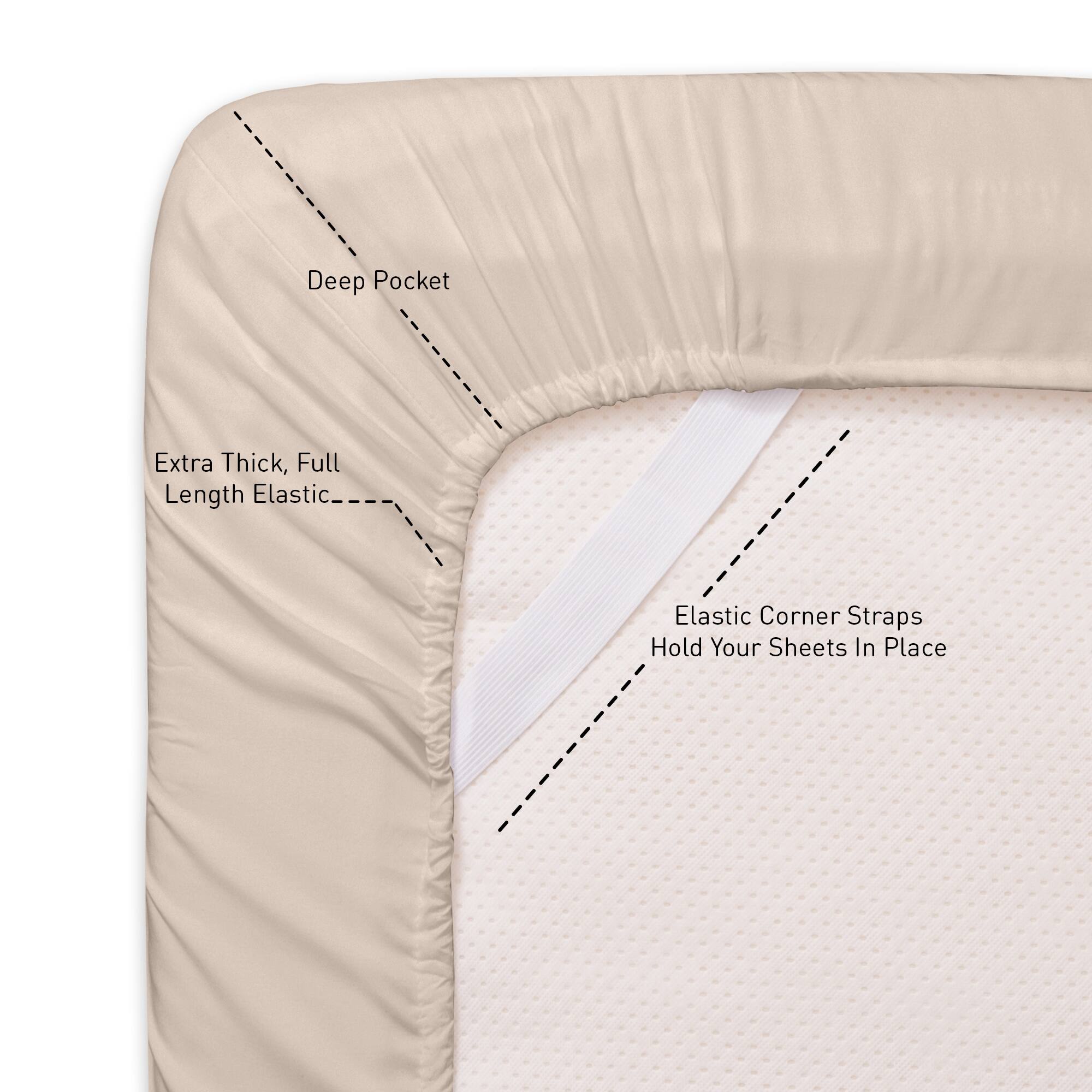 Deep Pocket, Extra Thick, Full Length Elastic, Elastic Corner Straps Hold Your Sheets In Place