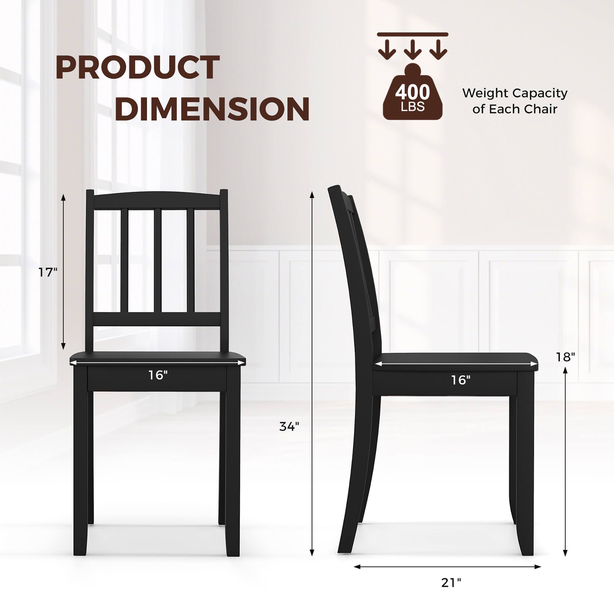 PRODUCT DIMENSION

400 LBS Weight Capacity of Each Chair

17"  
16"  
34"  
16"  
18"  
21"