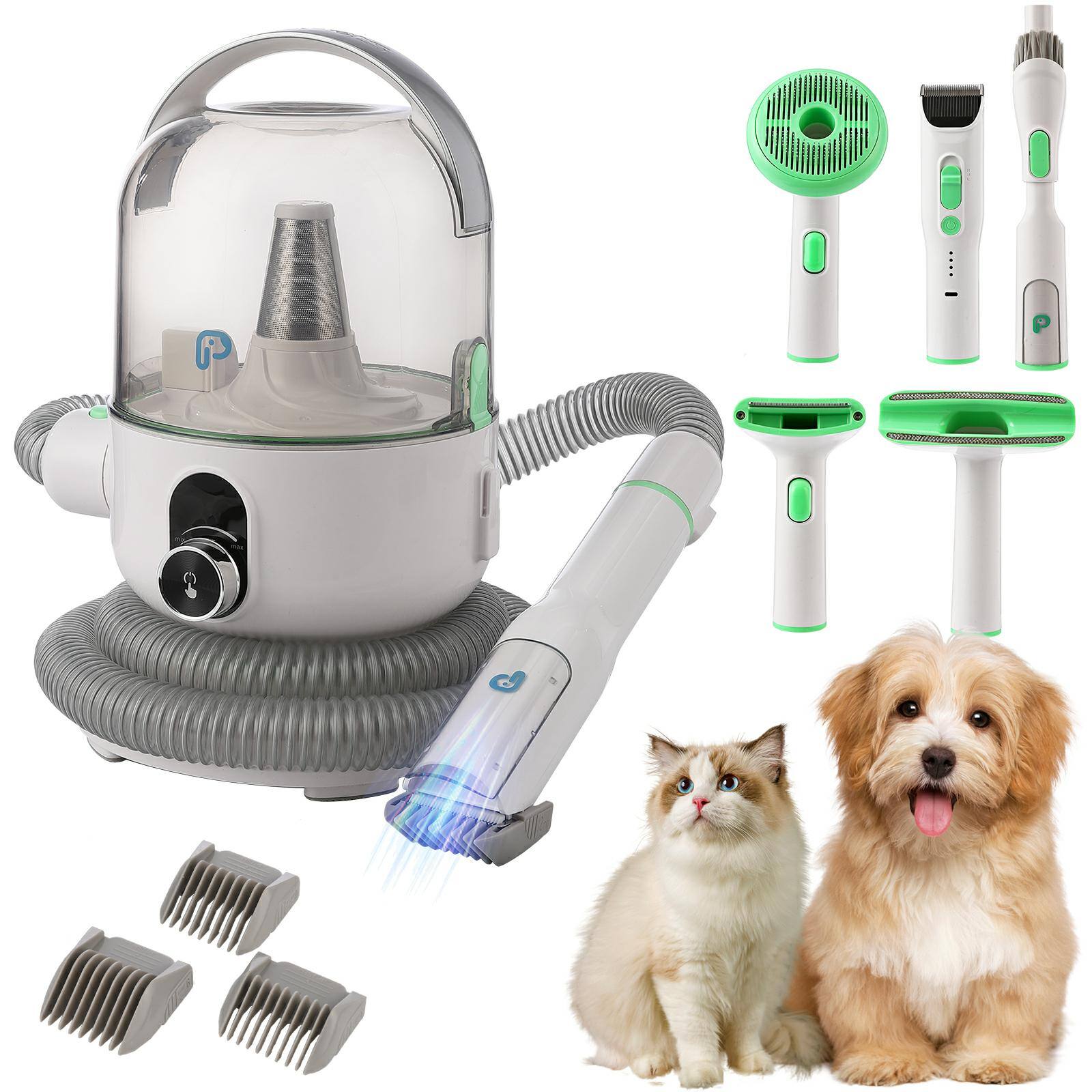 Front. Acekool - 5-in-1 Pet Grooming Vacuum Tools Kit, Low Noise Design for Dog Cat Hair, Green.