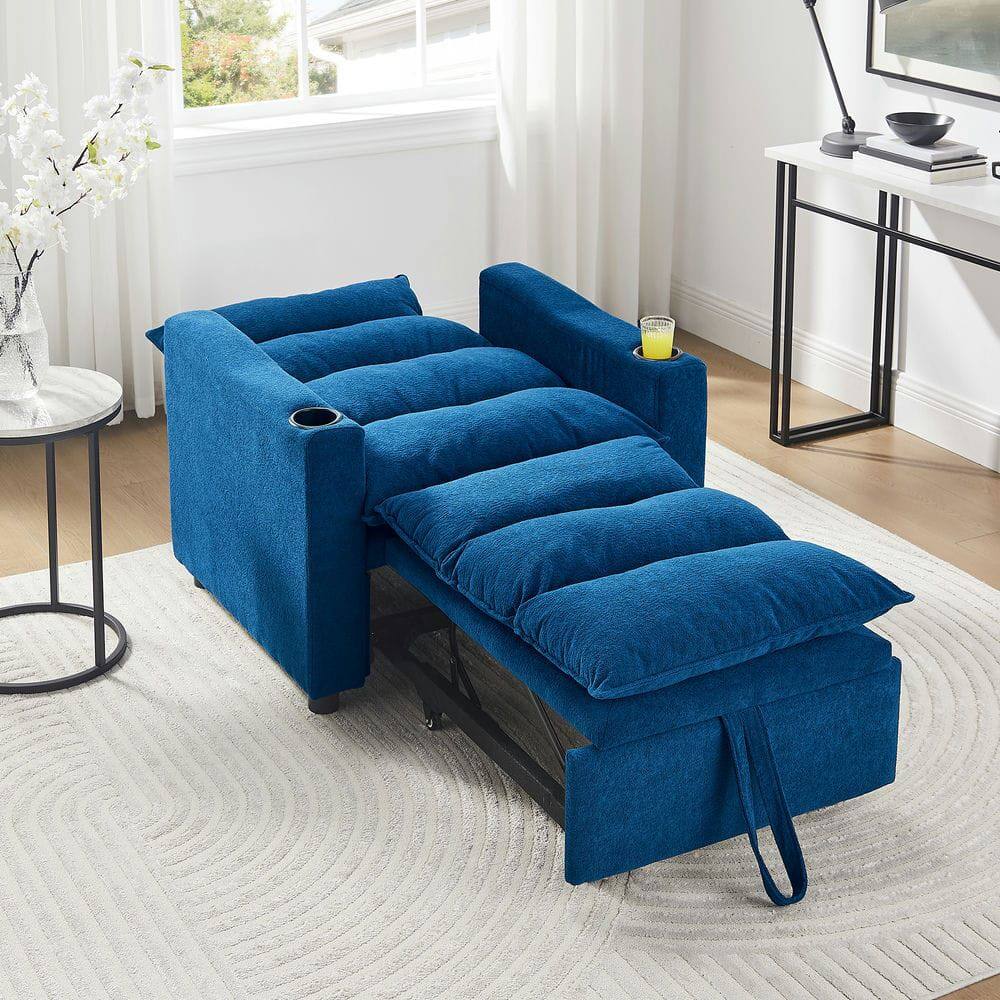 Back. Kadyn - 3-in-1 Convertible Sleeper Sofa Chair Bed, Adjustable Pullout Velvet Sofa for Small Spaces - Blue.