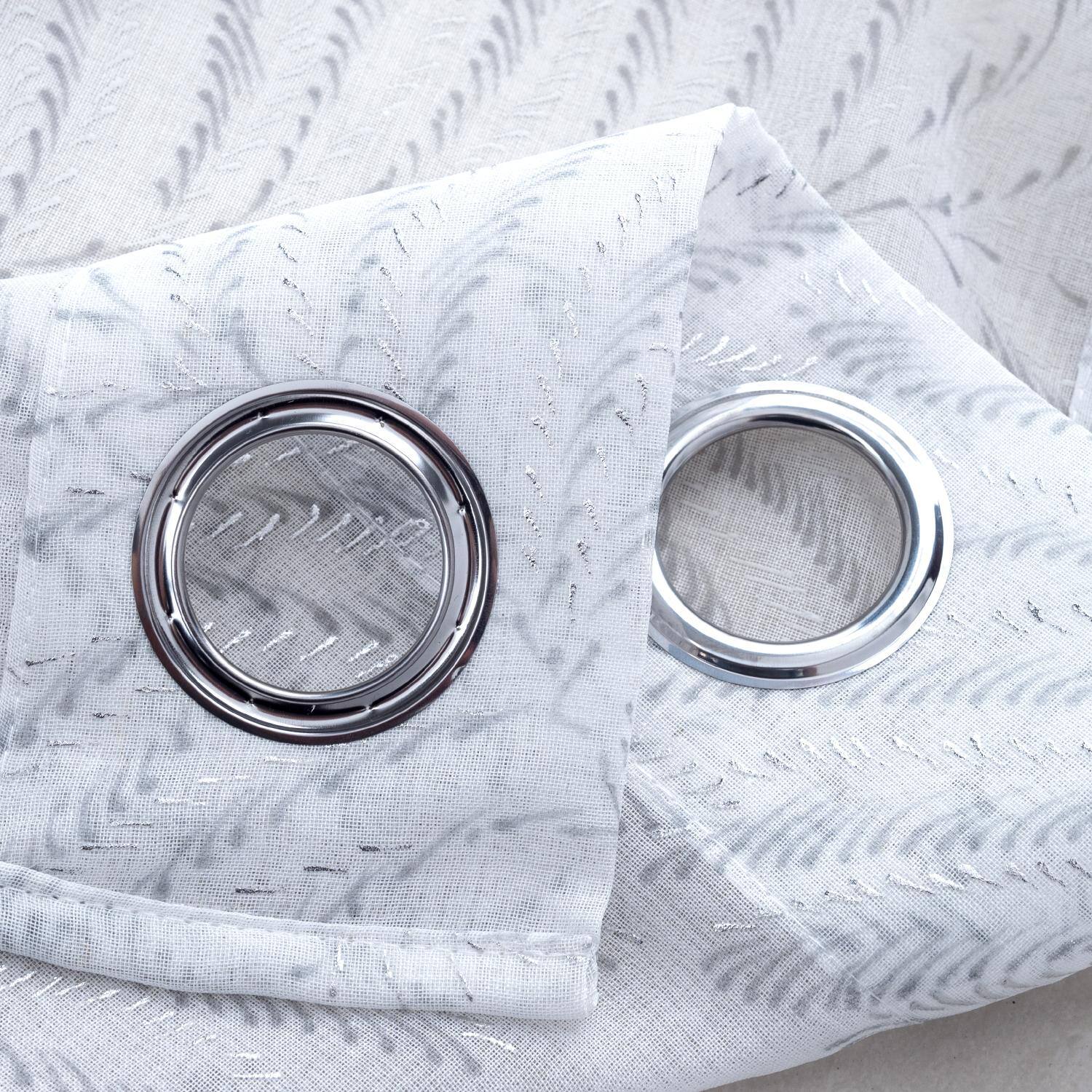 Left. RT Designers Collection - RT Designers Collection Faye Grommet Metallic Sheer Printed Doily Curtain Panel 54" x 84" Silver - Silver.