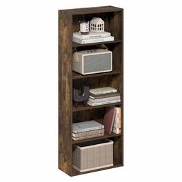 Furinno - Basic 5-Tier Open Shelf Bookcase, Bookshelf, Storage Organizer, 7 x 17 x 44 - Amber Pine