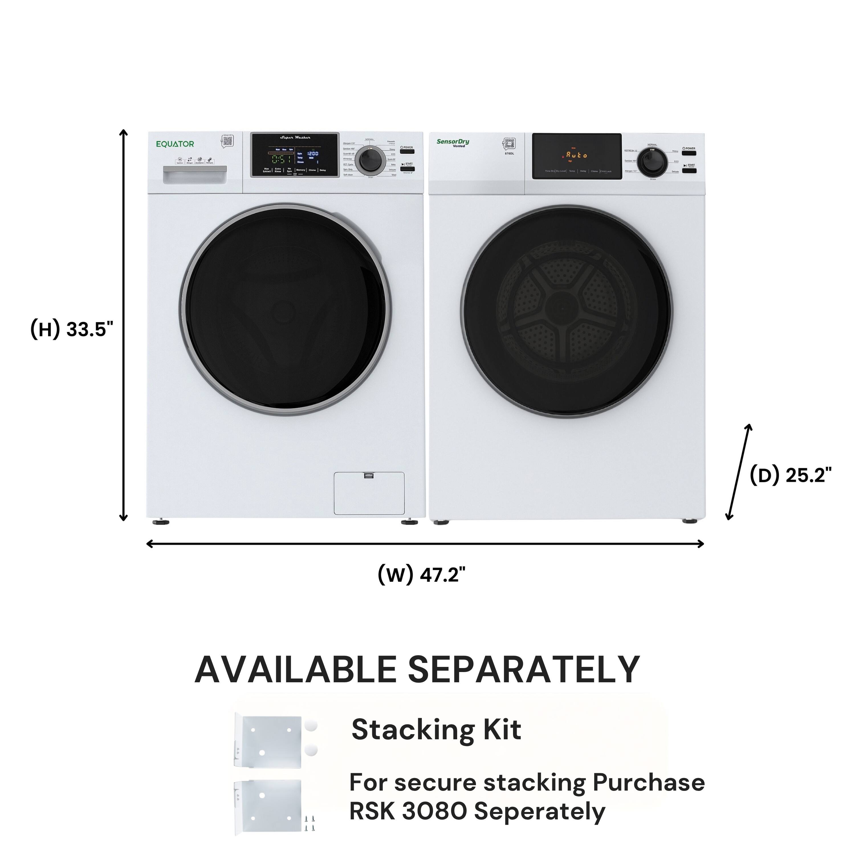EQUATOR SensaDry

Rule I - 

(H) 33.5" (D) 25.2" (W) 47.2"

AVAILABLE SEPARATELY

Stacking Kit

For secure stacking Purchase RSK 3080 Separately