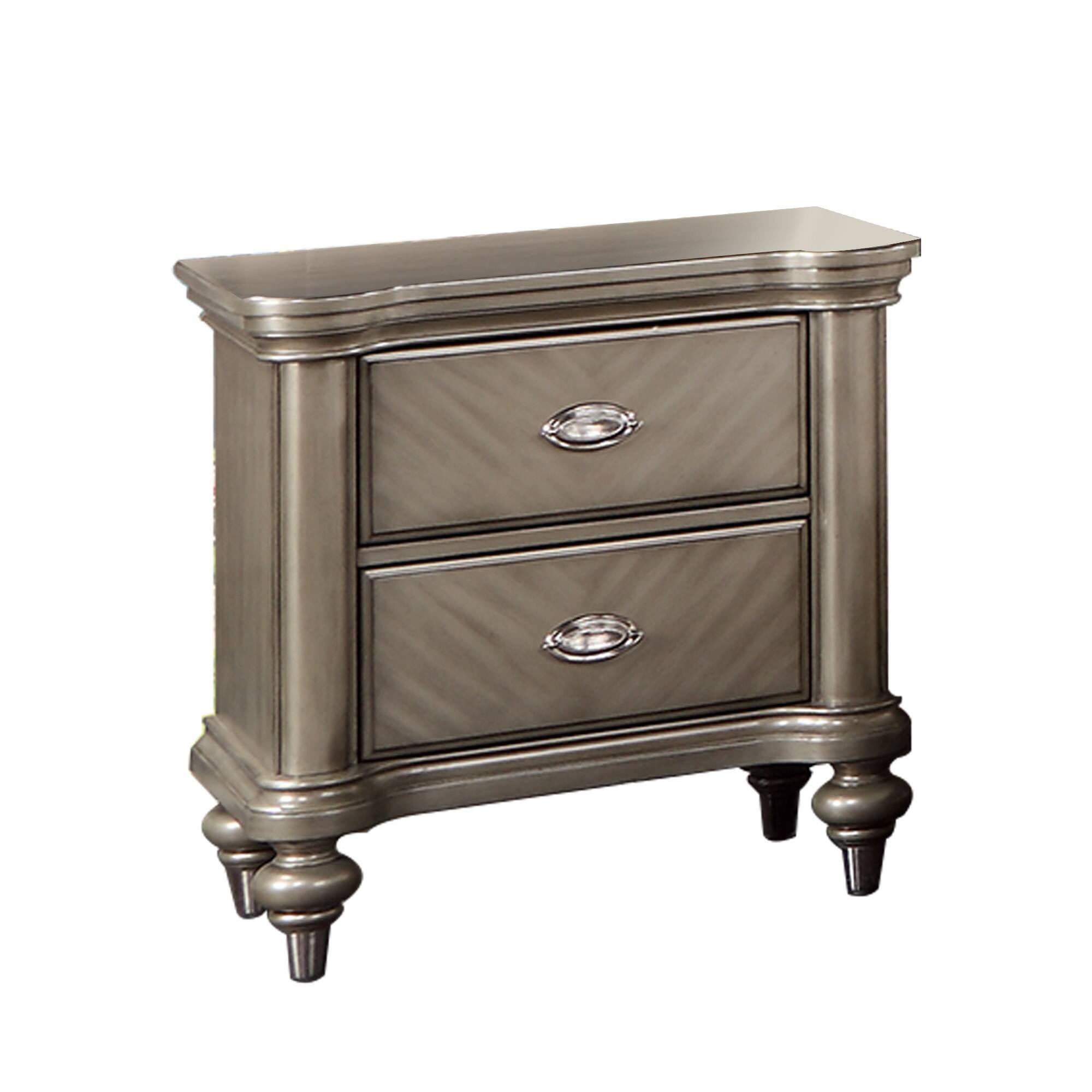 Front. Manhattan Lane - Ada 28 Inch Classic Rustic 2 Drawer Nightstand, Chevron Design - Brown.
