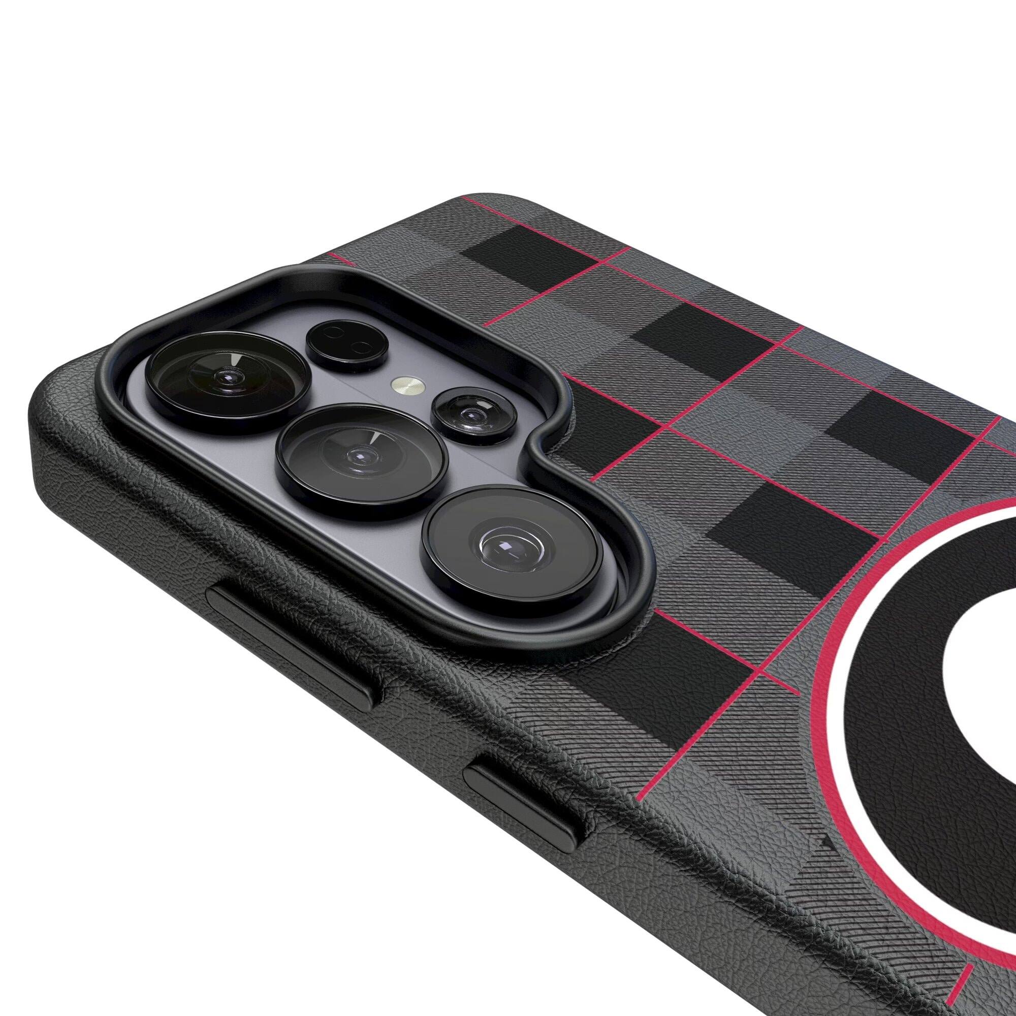 Alt View 2. Keyscaper - Georgia Bulldogs Plaid Galaxy Magnetic Bump Case - S24 Ultra - Black.