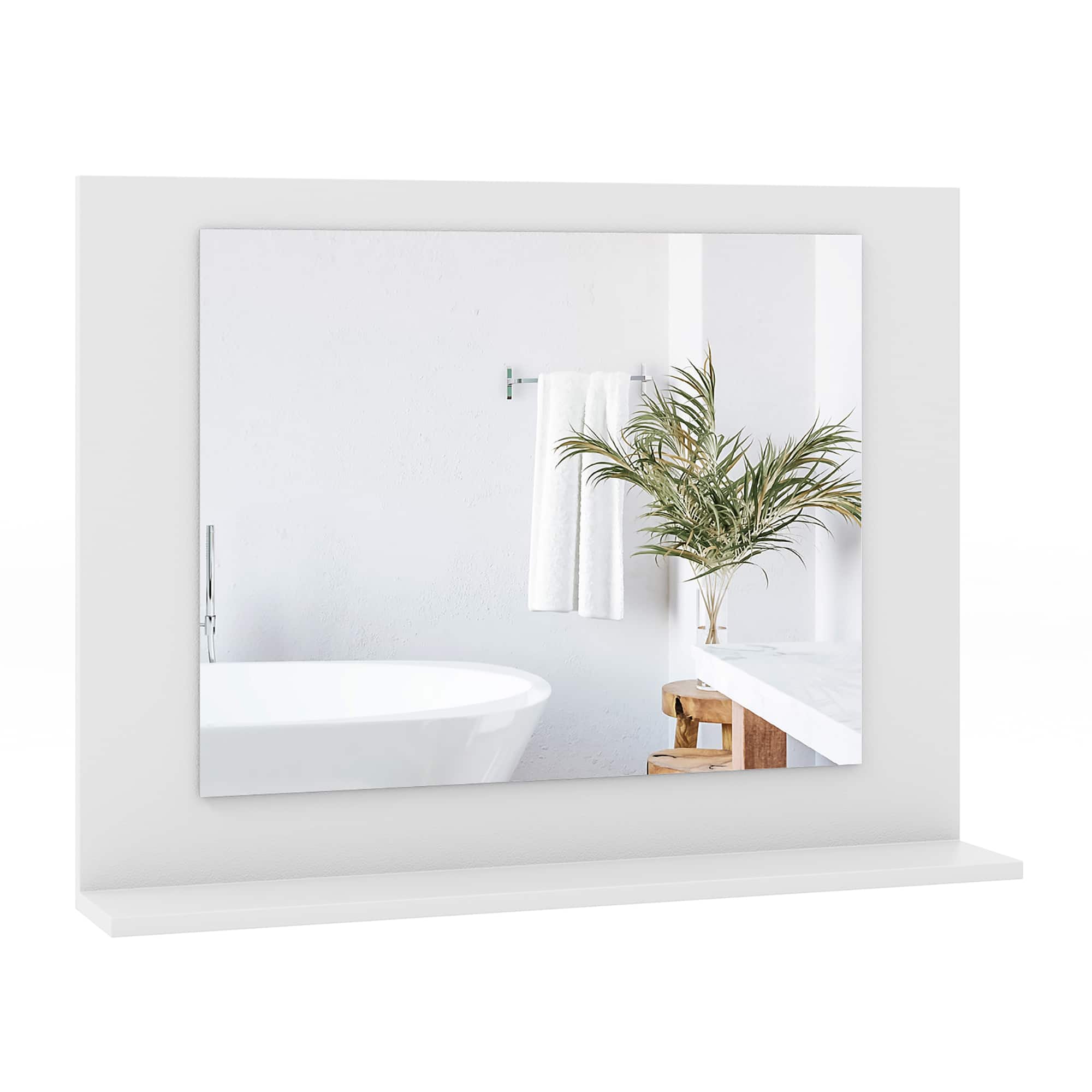 Gymax - Bathroom Mirror w/ Shelf 23.5'' x 17.5'' Rectangle Wood Frame Vanity Mirror - White
