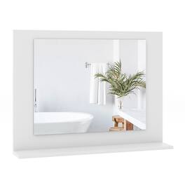 Gymax - Bathroom Mirror w/ Shelf 23.5'' x 17.5'' Rectangle Wood Frame Vanity Mirror - White