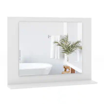 Front. Gymax - Gymax Bathroom Mirror w/ Shelf 23.5'' x 17.5'' Rectangle Wood Frame Vanity Mirror White - White.