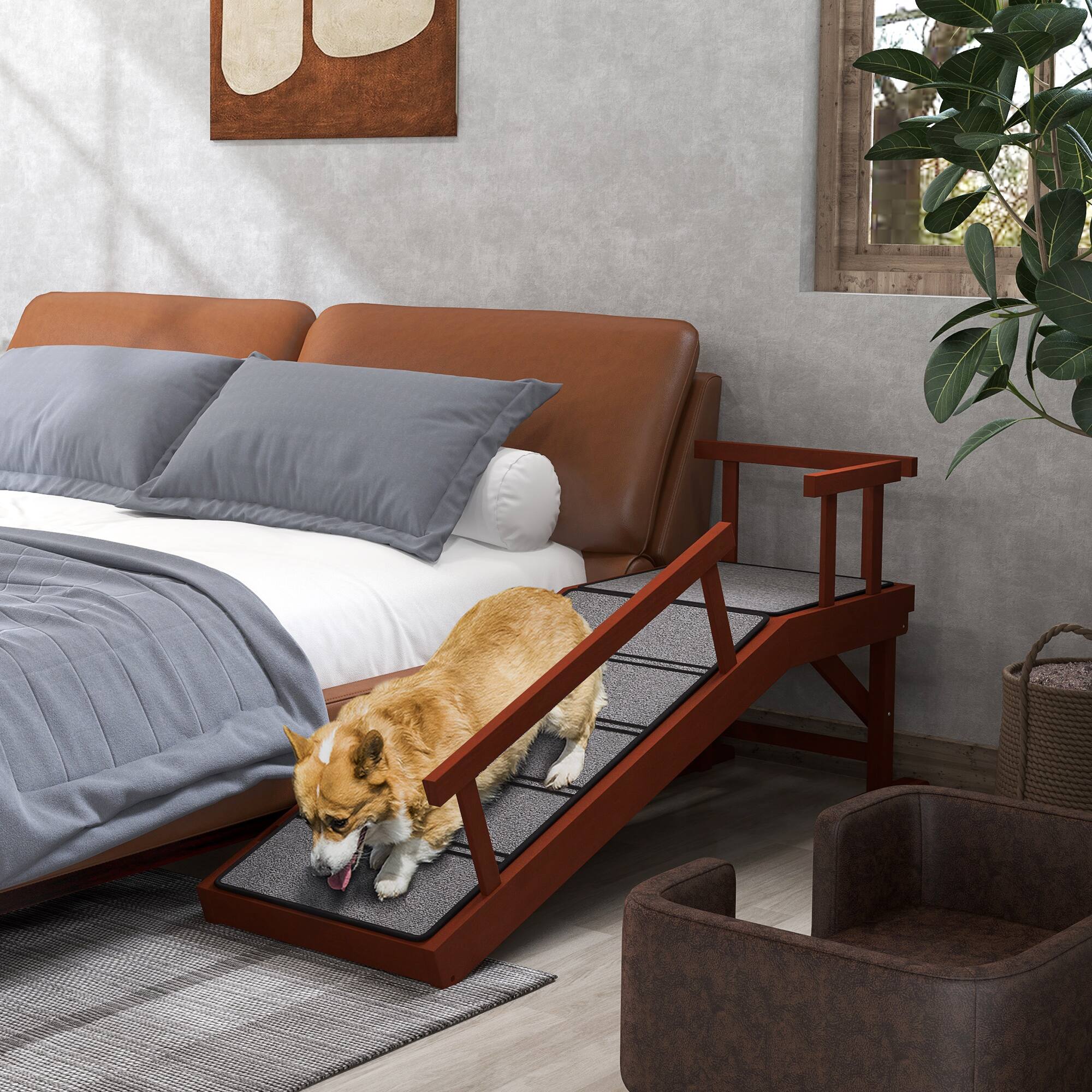 Alt View 1. Pawhut - Dog Ramp with Removable Guardrails, Non-Slip Surface - Brown.