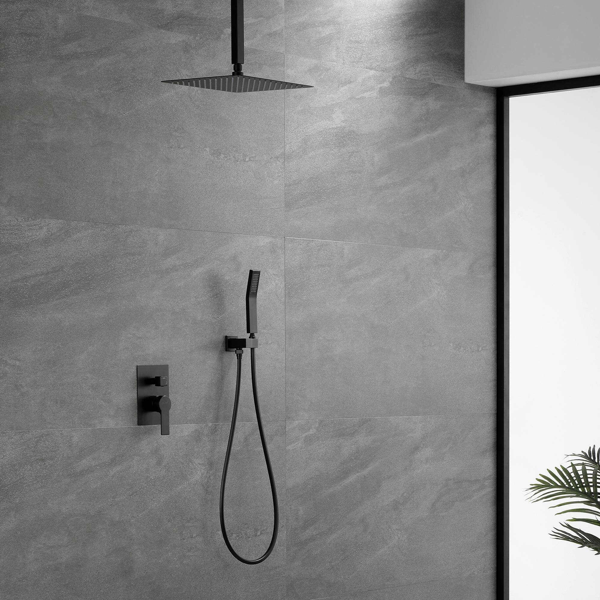 Alt View 4. Boyel Living - 1-Spray Patterns with 2.5 GPM 12 in. Ceiling Mount Dual Shower Heads with Pressure Balance Valve in Matte Black - Matte Black.