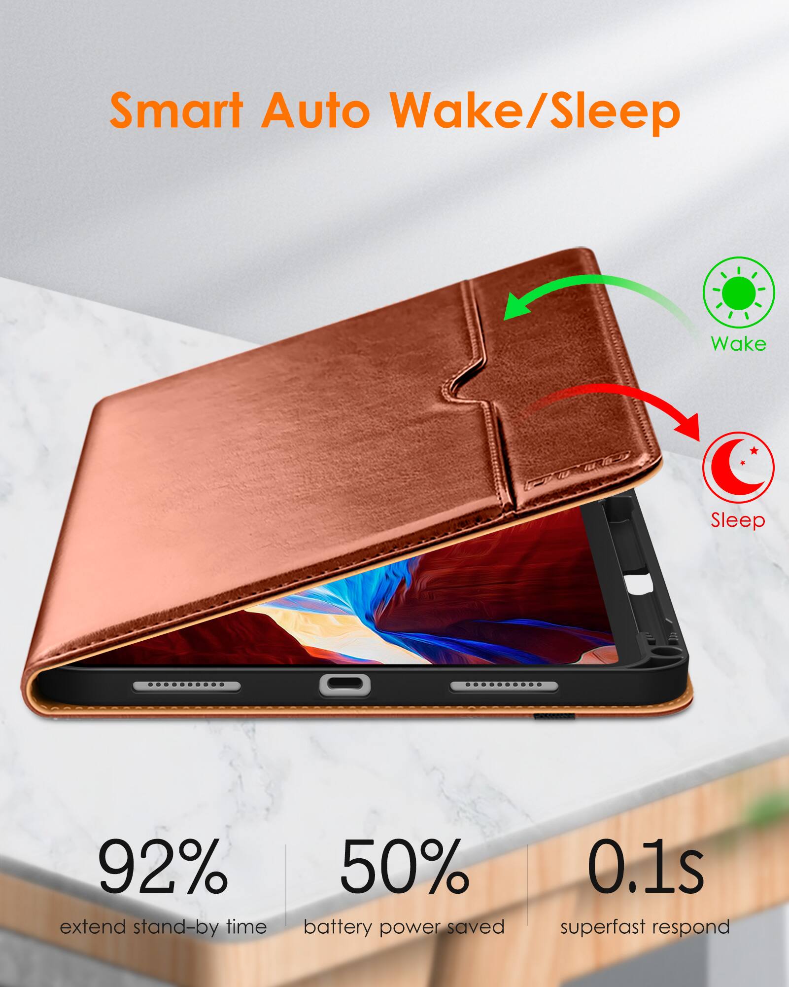 Smart Auto Wake/Sleep

- 92% extend stand-by time
- 50% battery power saved
- 0.1s superfast respond

Wake
Sleep