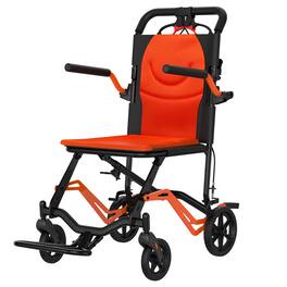 Acekool - Portable Folding Wheelchair, Lightweight Transport Wheel Chair with Removable Flip Armrests - Orange