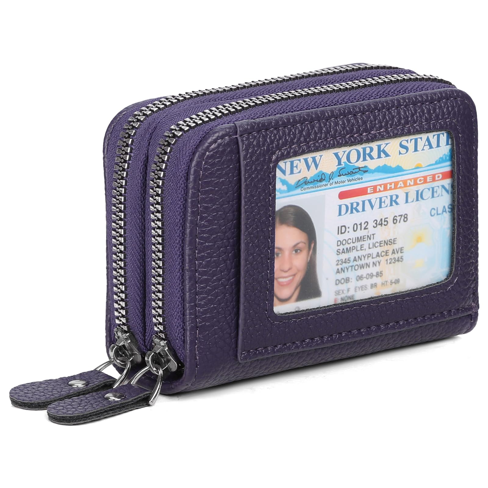 Jadie Link - Credit Card Holder Wallet Rfid Blocking Leather Small Women Double Zipper Window Card Holder credit card wallet made - A-Dark Purple