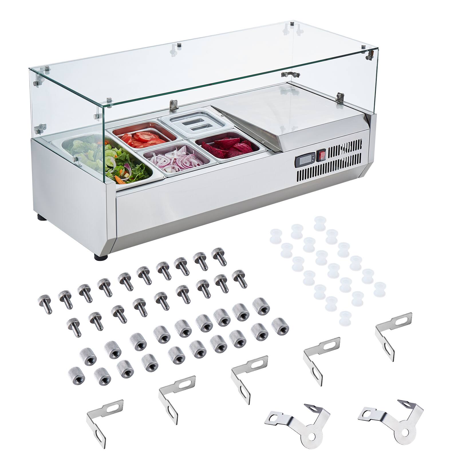 Alt View 5. VEVOR - Refrigerated Condiment Prep Station, 130 W Countertop Refrigerated Condiment Station, with 1 1/3 Pan & 4 1/6 Pans - Silver.
