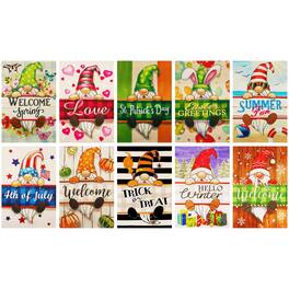 G128 - Holiday Gnomes 10pc Garden Flag Set 12x18 in Double-Sided All-Season Yard Decor - Multicolor