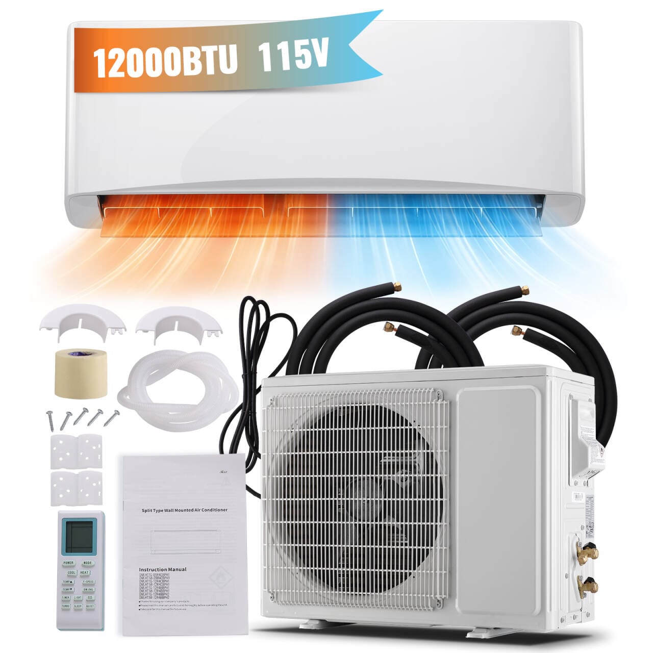 DEMULLER - 12000 BTU Mini 4-in-1 Split Air Conditioner & Heater, 17 SEER2 115V Inverter System with Heat Pump - White