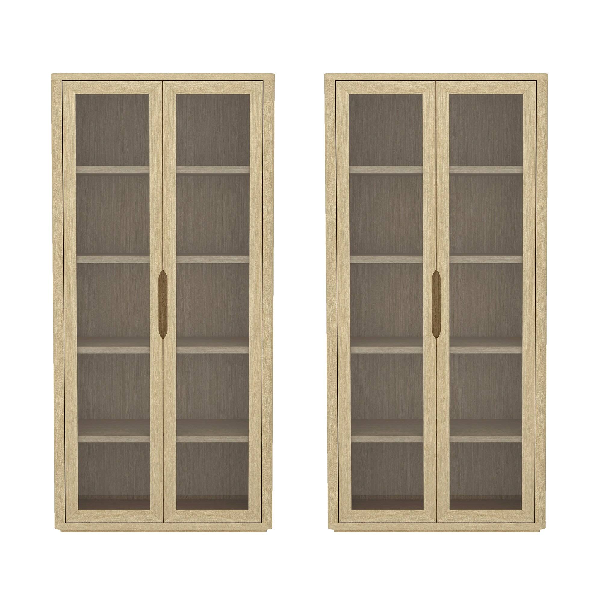 Front. Manhattan Comfort - Rivington Modern 38" Bookcase Cabinet - Set of 2 - Natural Oak.