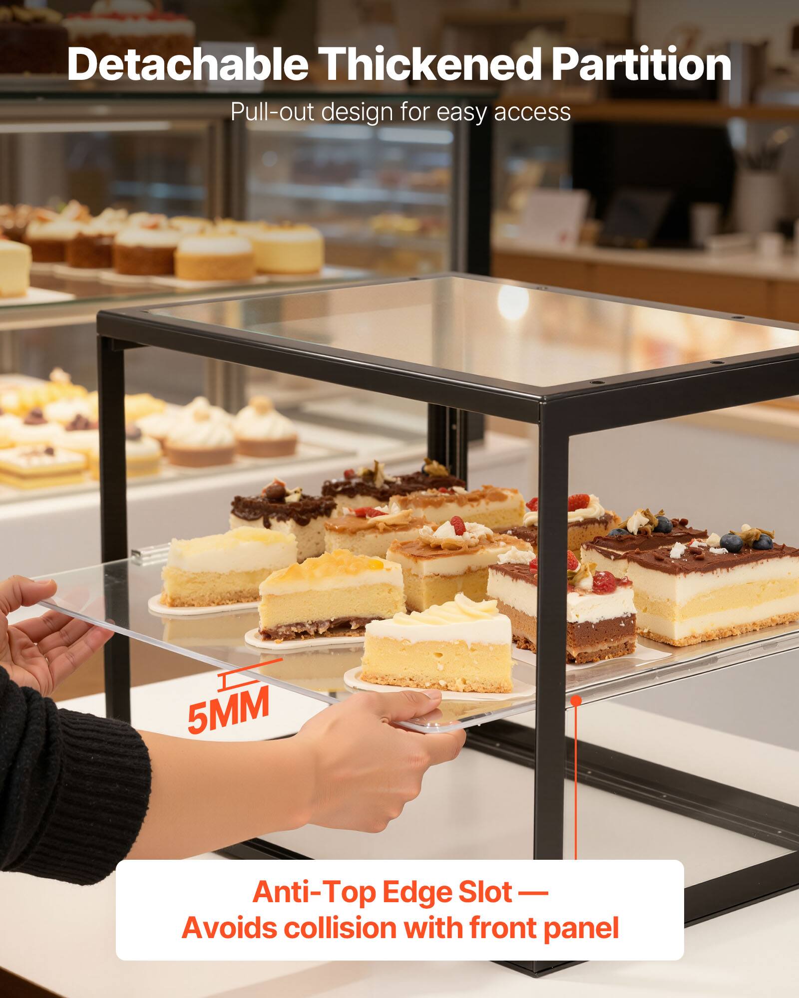 Detachable Thickened Partition  
Pull-out design for easy access  

5MM  
Anti-Top Edge Slot — Avoids collision with front panel