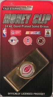 RICO Industries, Inc.  
TAG EXPRESS  
MONEY CLIP  
24 kt. Gold Plated Solid Brass  

OFFICIALLY LICENSED PRODUCT  

NASCAR  
REDS