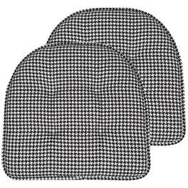 Sweet Home Collection - Houndstooth Stitch U Shaped Memory Foam 17" x 16" Chair Cushions, 2-Pack - Black
