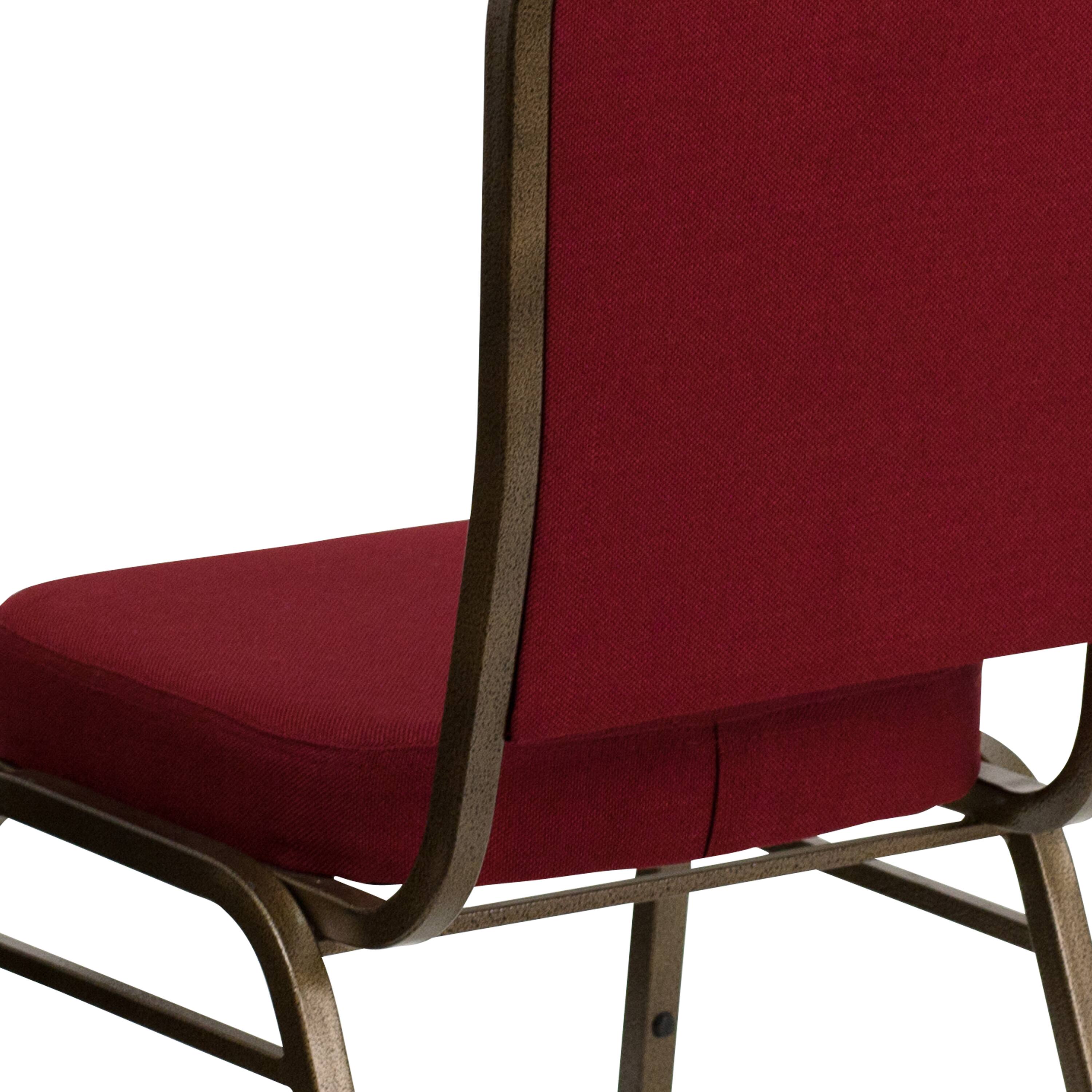 Alt View 9. Emma + Oliver - Crown Back Stacking Banquet Dining Chair - Burgundy Fabric/Gold Vein Frame.