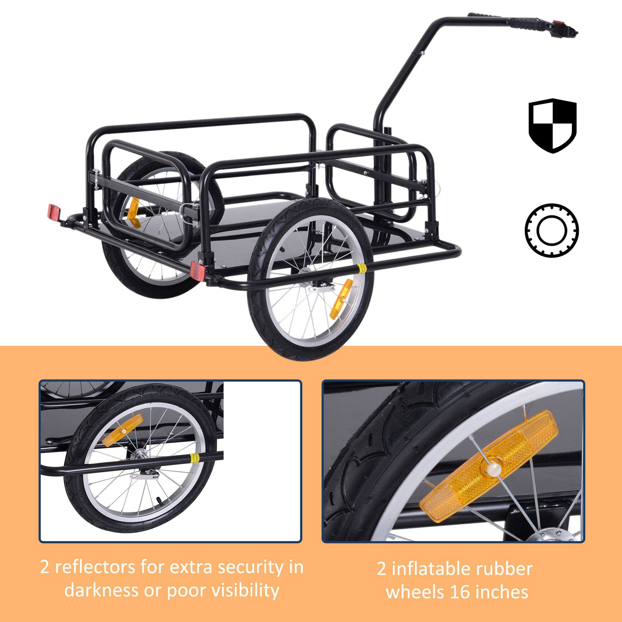 2 reflectors for extra security in darkness or poor visibility  
2 inflatable rubber wheels 16 inches