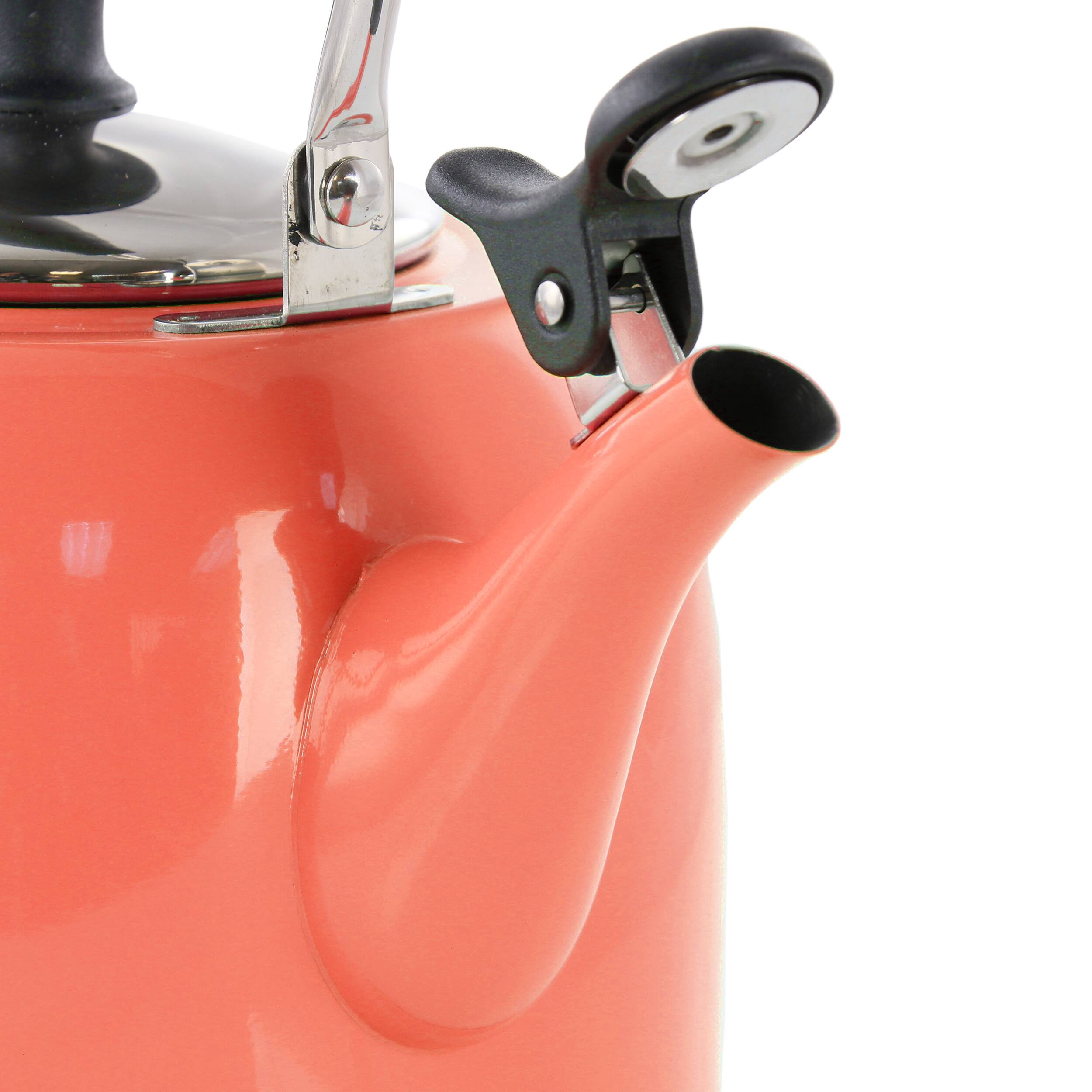 Alt View 2. Martha Stewart - Martha Stewart Everyday Lily Pond 2.2 Quart Stainless Steel Tea Kettle in Coral - Coral.