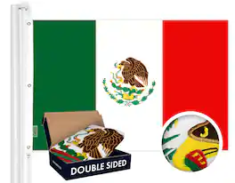 G128 - Mexico Flag 6x10 Ft Double Sided 210D Embroidered Polyester 3-Ply - Green, White, Red