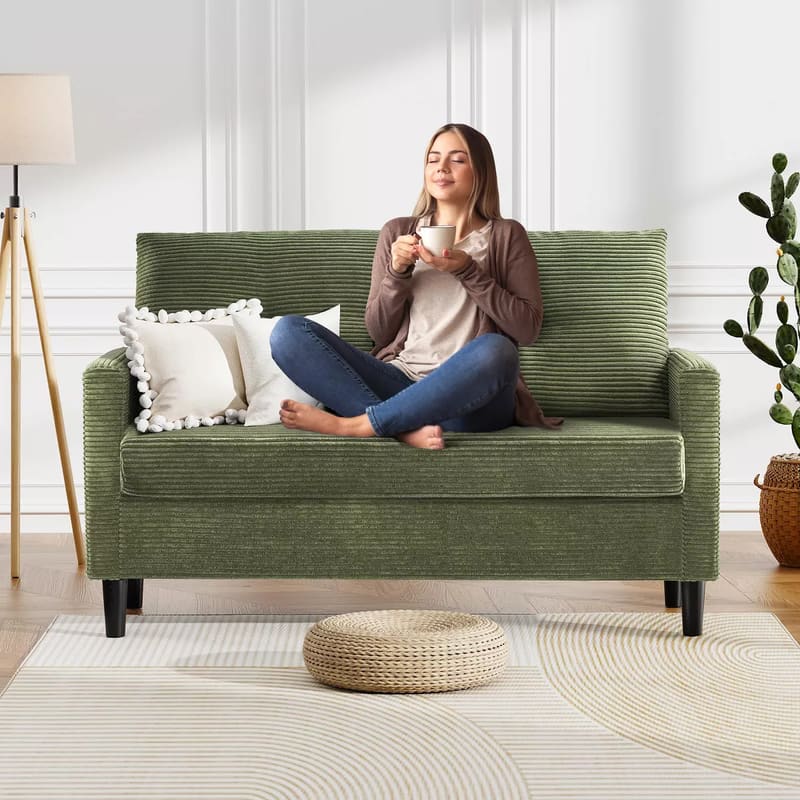 Dyonery - 50" Small Loveseat Sofa, Small Couch for Living Room, Bedroom, Comfy Love Seat with Deep Seat Spring Cushion - Green
