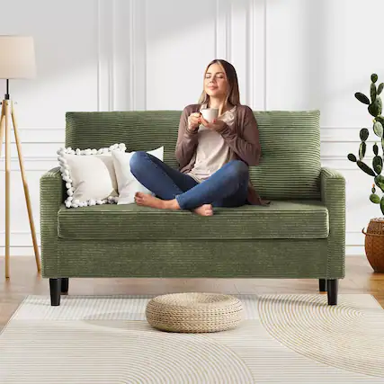 Front. Dyonery - Dyonery 50" Small Loveseat Sofa, Small Couch for Living Room, Bedroom, Comfy Love Seat with Deep Seat Spring Cushion - Green.