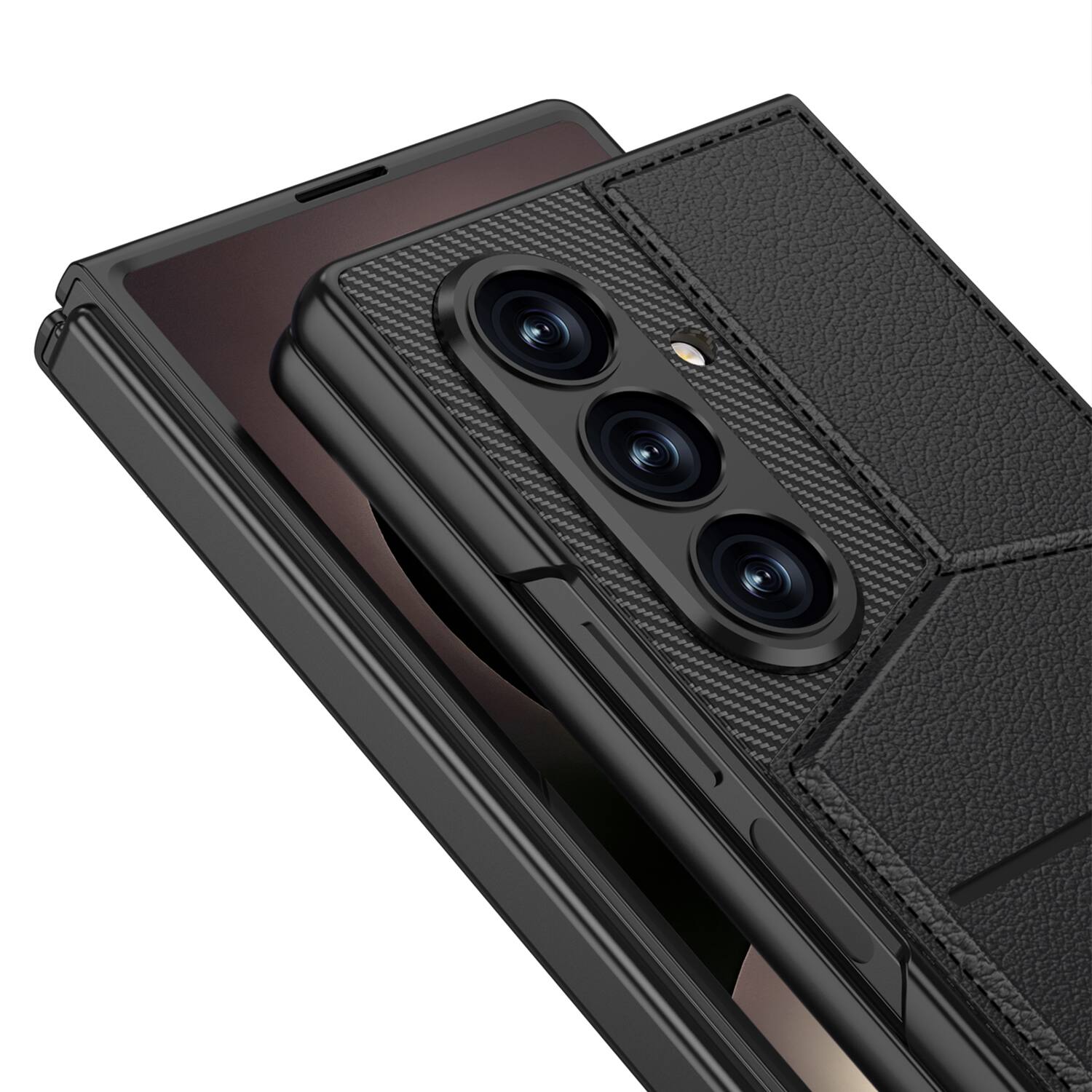 Alt View 1. Dteck - for Samsung Galaxy Z Fold8 Ultra Case with Built-in Tempered Glass Protector, Slim Card Pocket Kickstand Hybrid Cover - Titaniumgray.