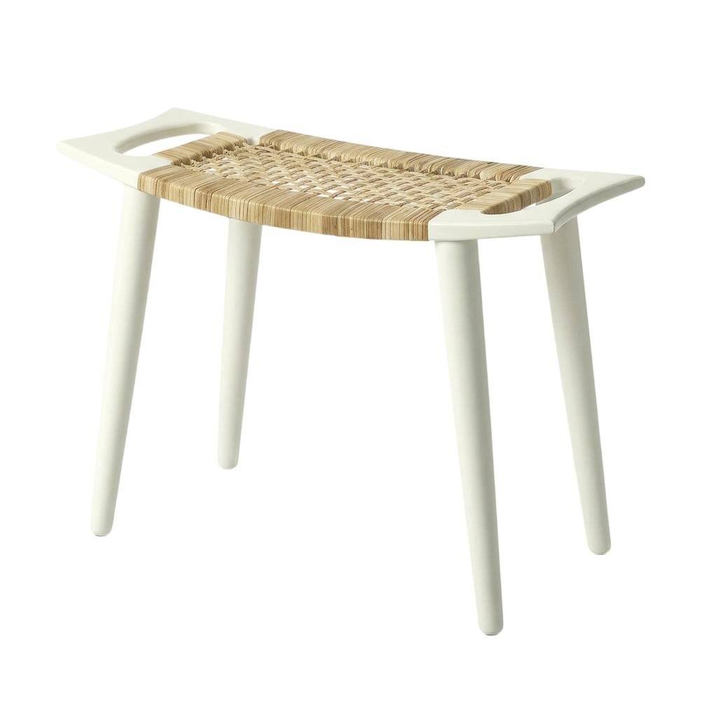 Angle. Starlight Canyon Home - Distressed Wood Accent Stool, Coastal Style Accent Seating for Living Room - White.